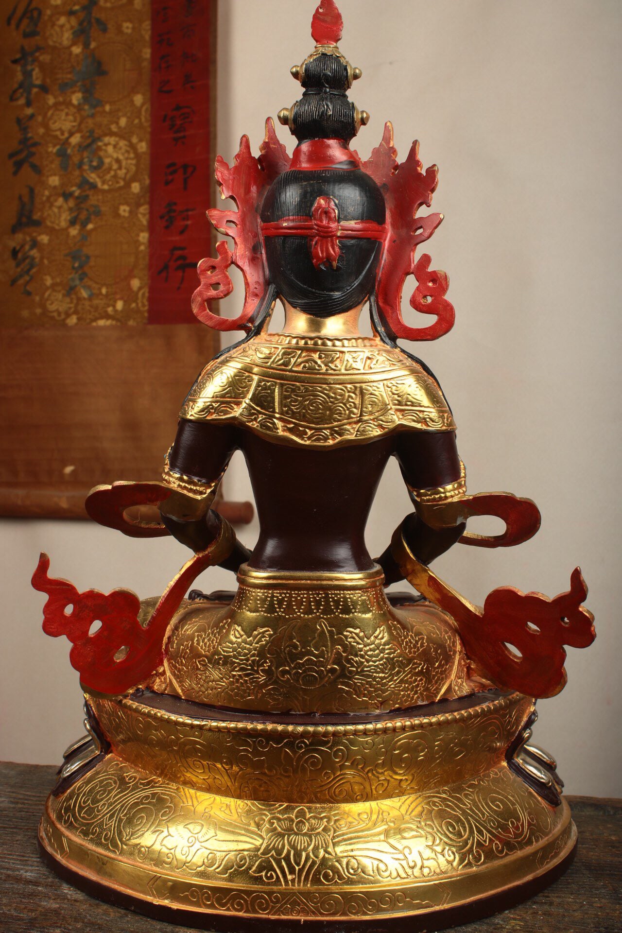 Chinese antique pure copper longevity Buddha statue