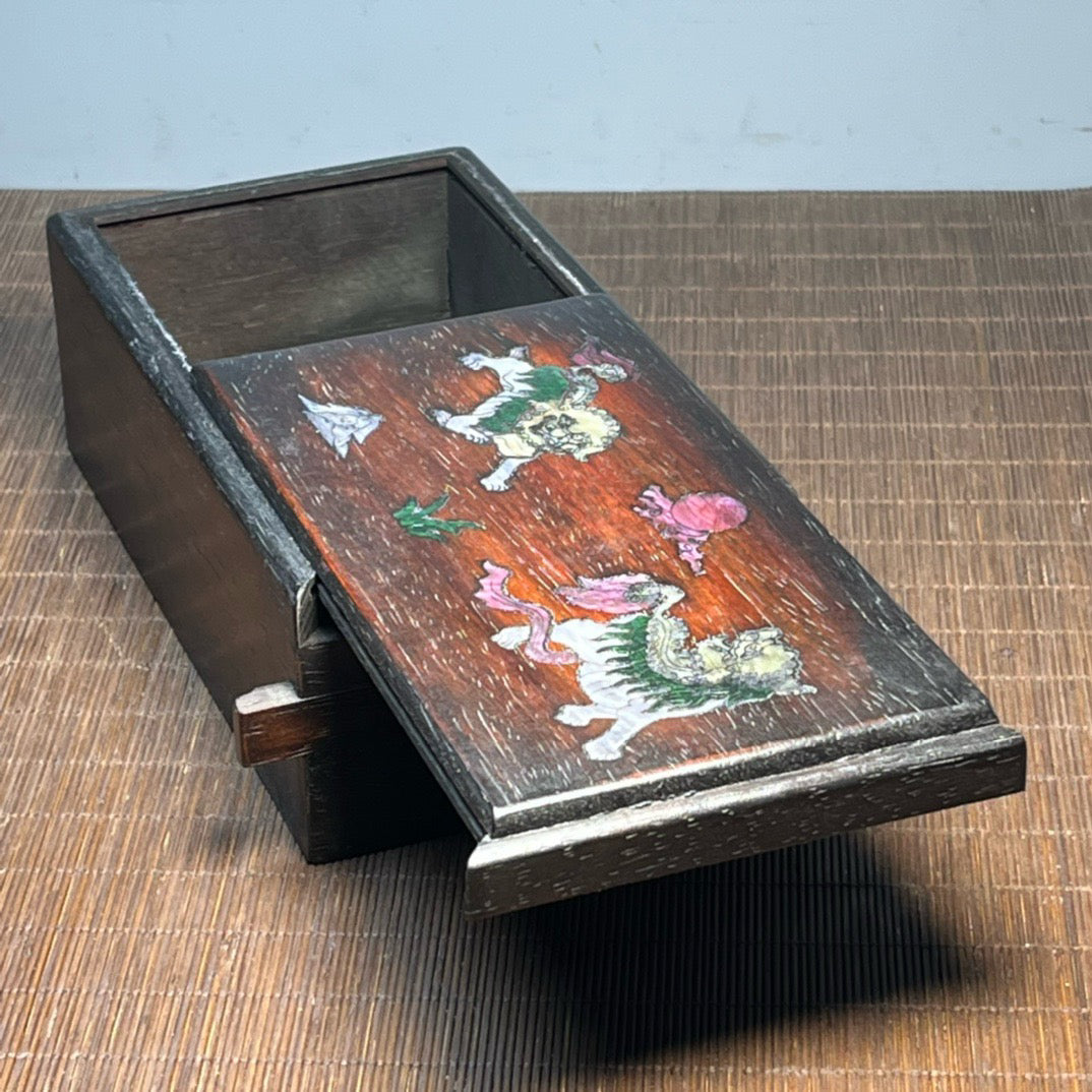 Chinese antique blood sandalwood inlaid with seashells, carved with auspicious plans, mechanism box