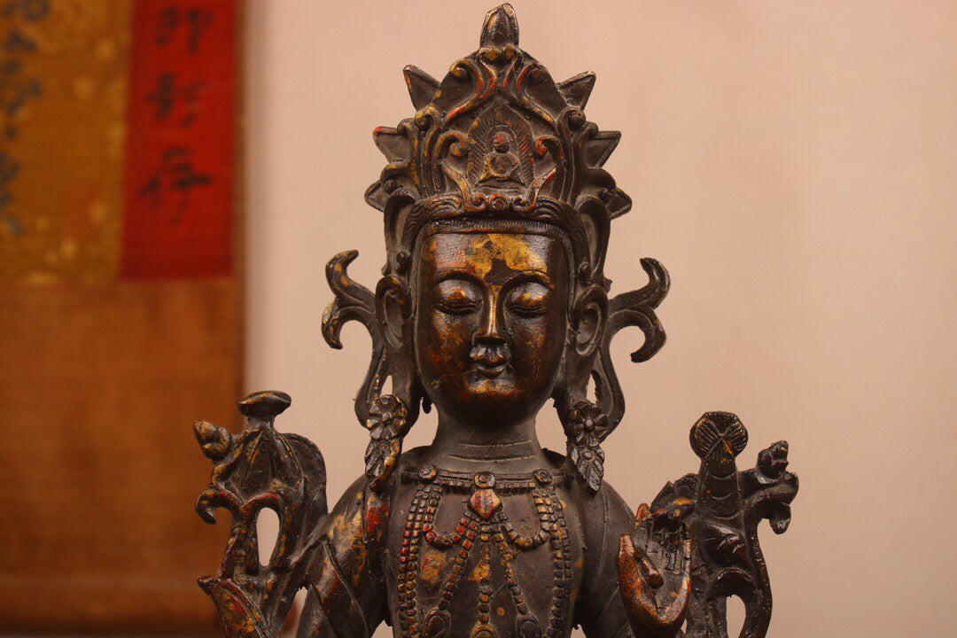 Chinese antique pure copper Guanyin Buddha statue