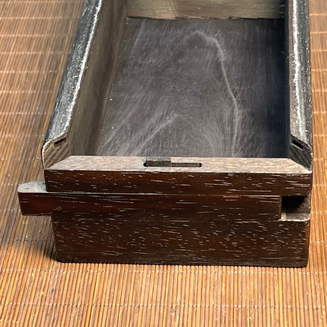 Chinese antique blood sandalwood inlaid with seashells, carved with auspicious plans, mechanism box