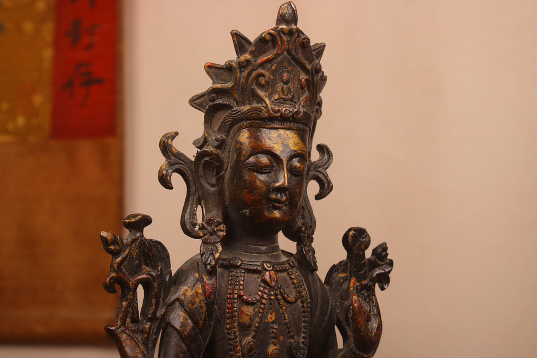 Chinese antique pure copper Guanyin Buddha statue