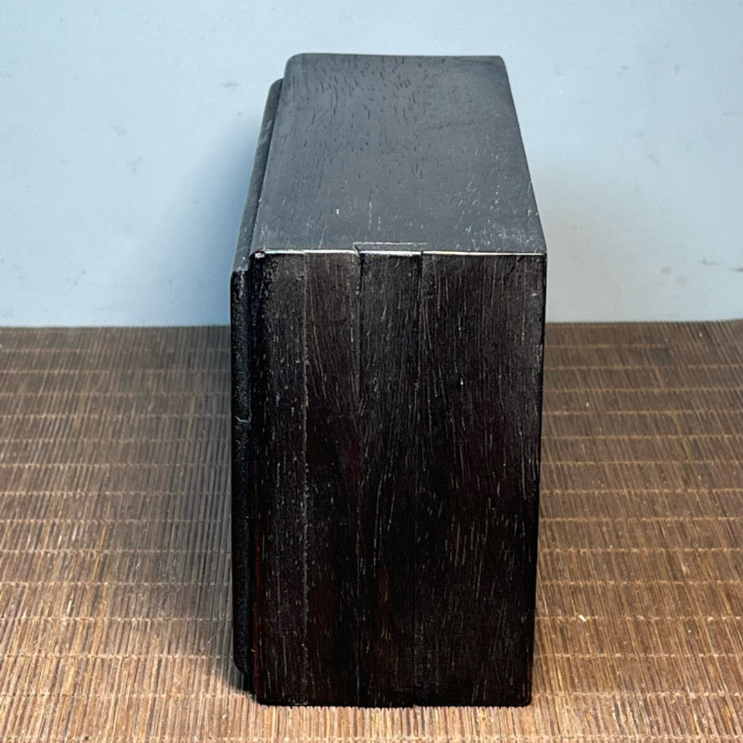 Chinese antique blood sandalwood inlaid with shell carved Buddha statue mechanism box