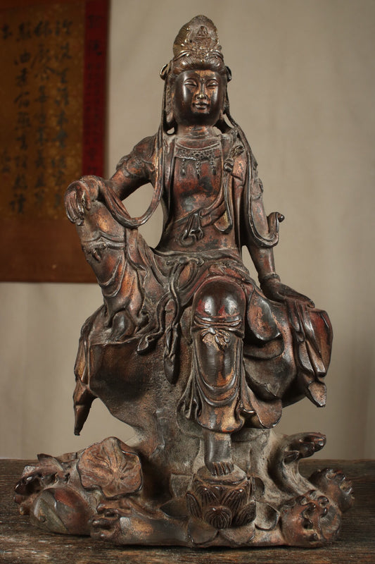 Chinese antique pure copper statue of the free Guanyin Buddha