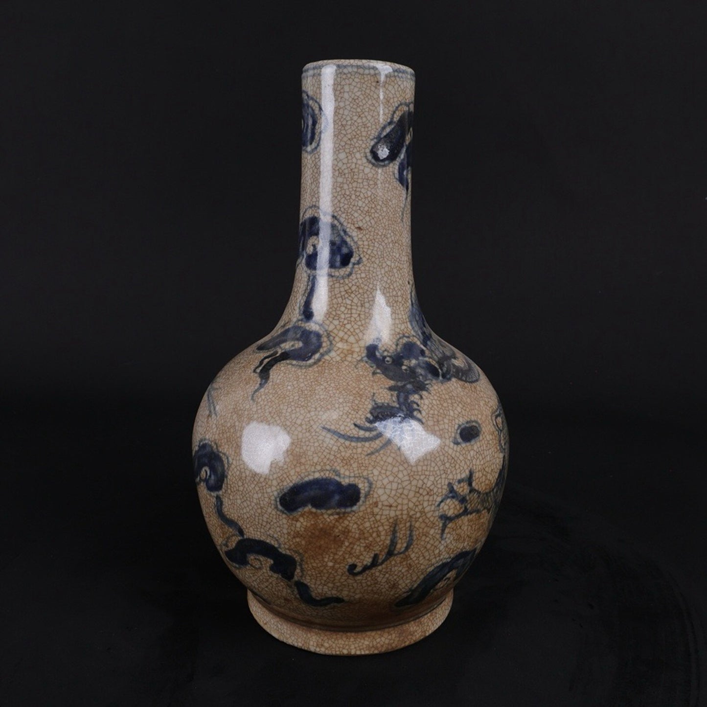 Blue and white split dragon patterned celestial vase