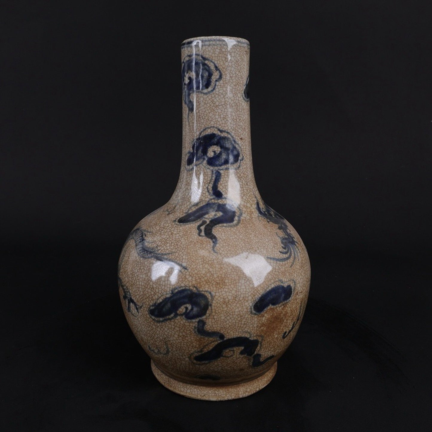 Blue and white split dragon patterned celestial vase