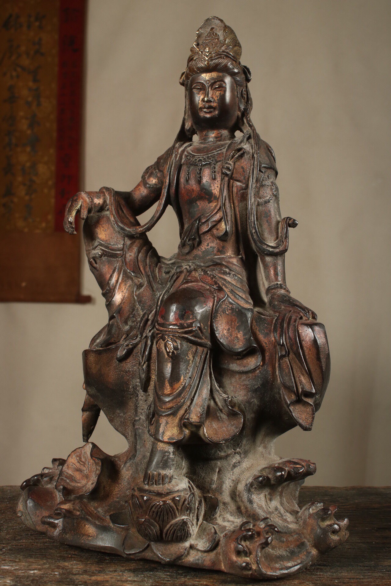 Chinese antique pure copper statue of the free Guanyin Buddha