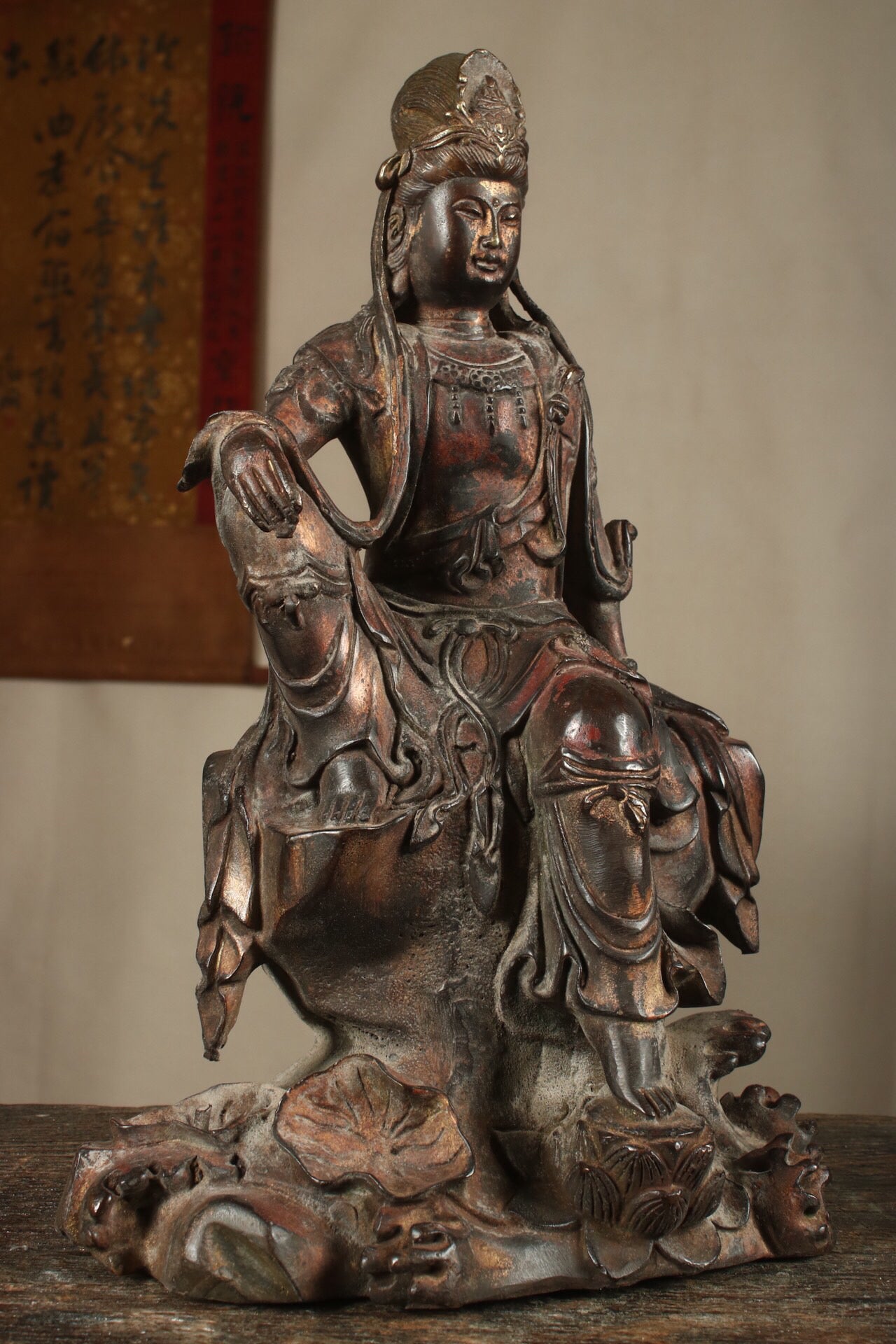 Chinese antique pure copper statue of the free Guanyin Buddha