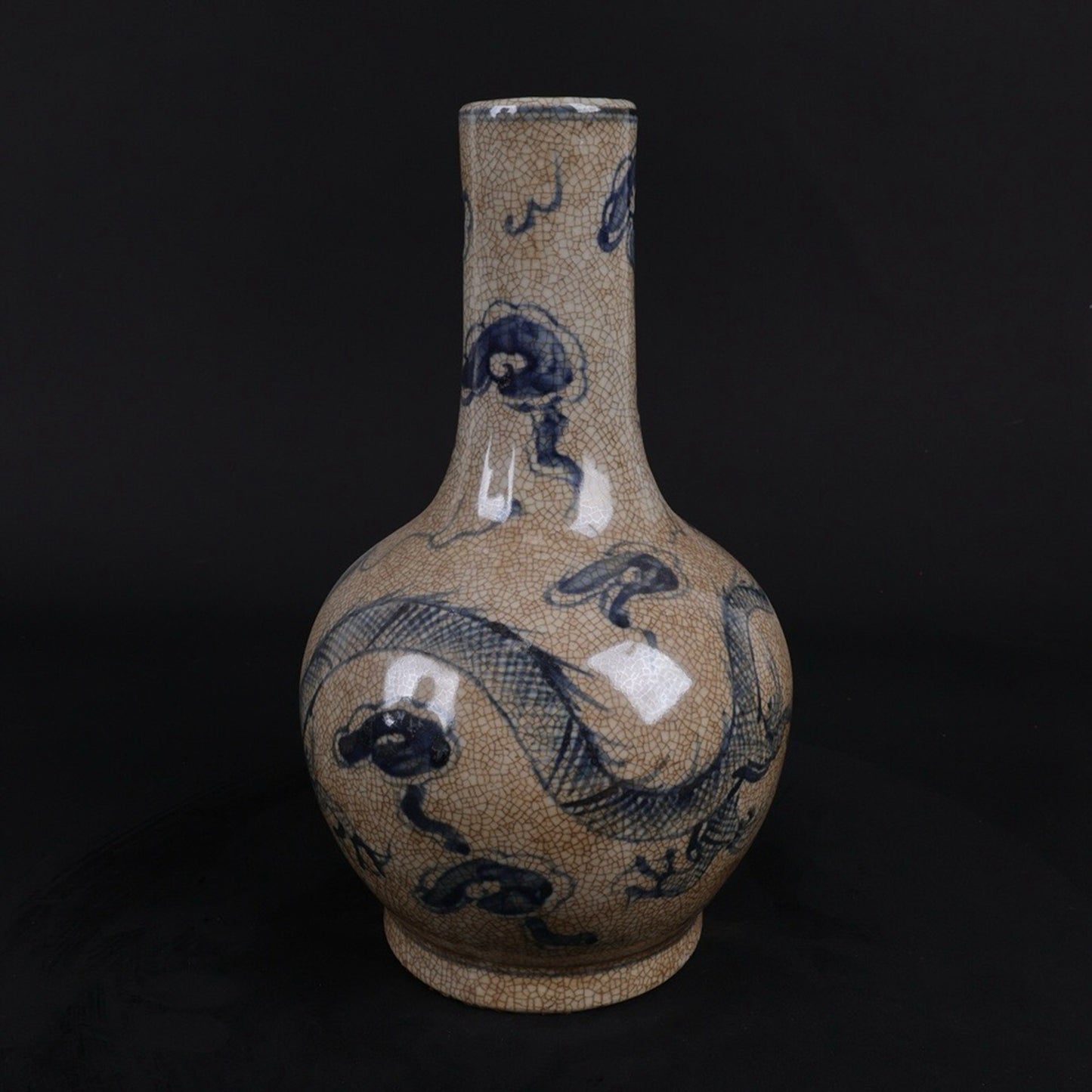 Blue and white split dragon patterned celestial vase