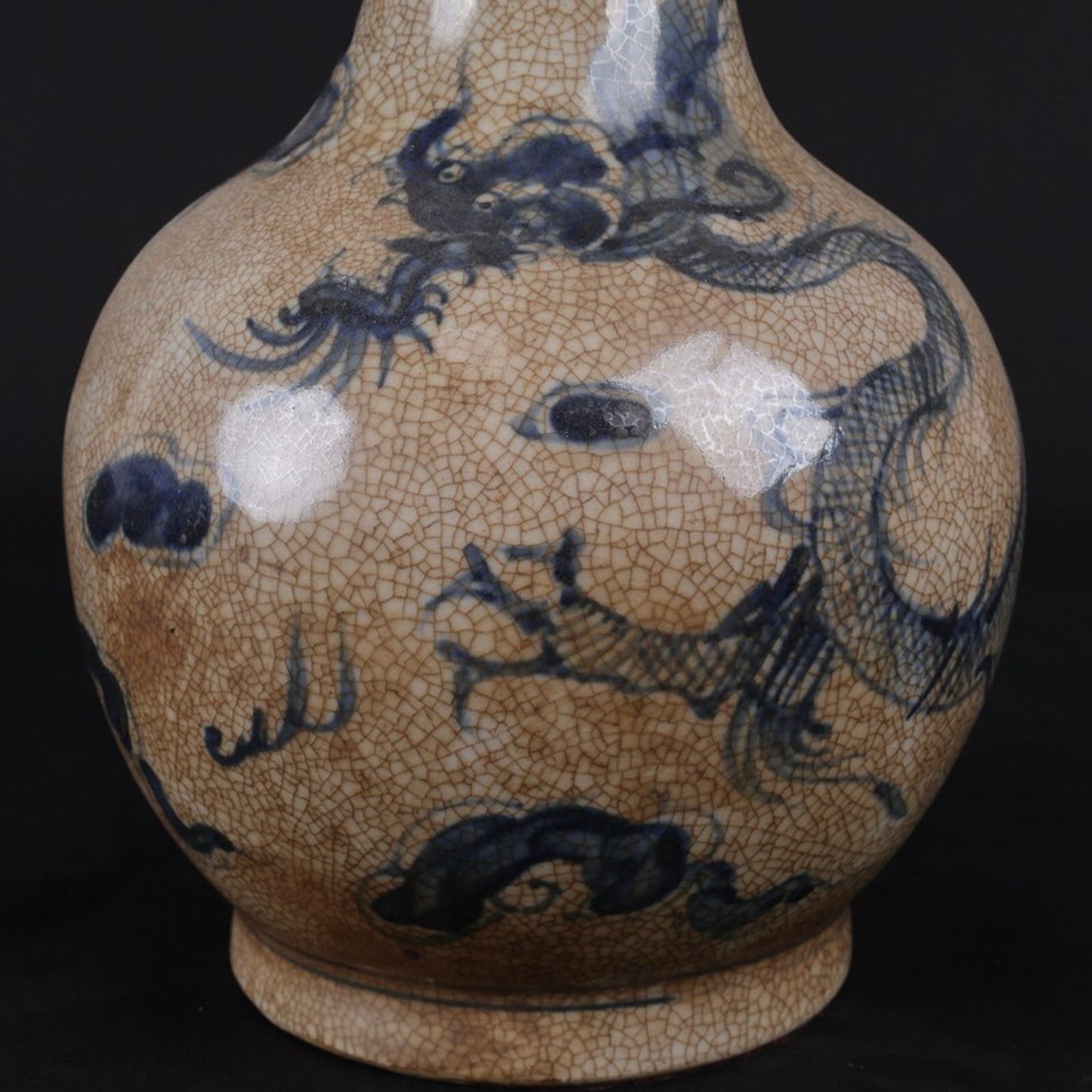 Blue and white split dragon patterned celestial vase