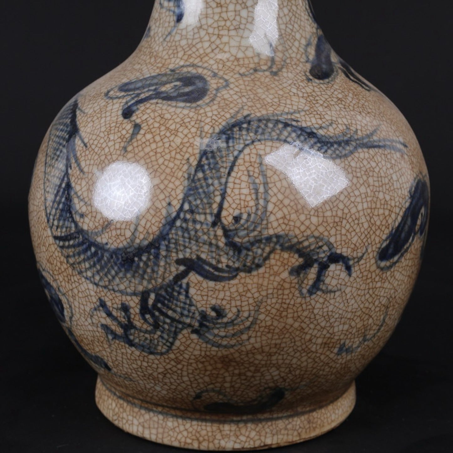 Blue and white split dragon patterned celestial vase