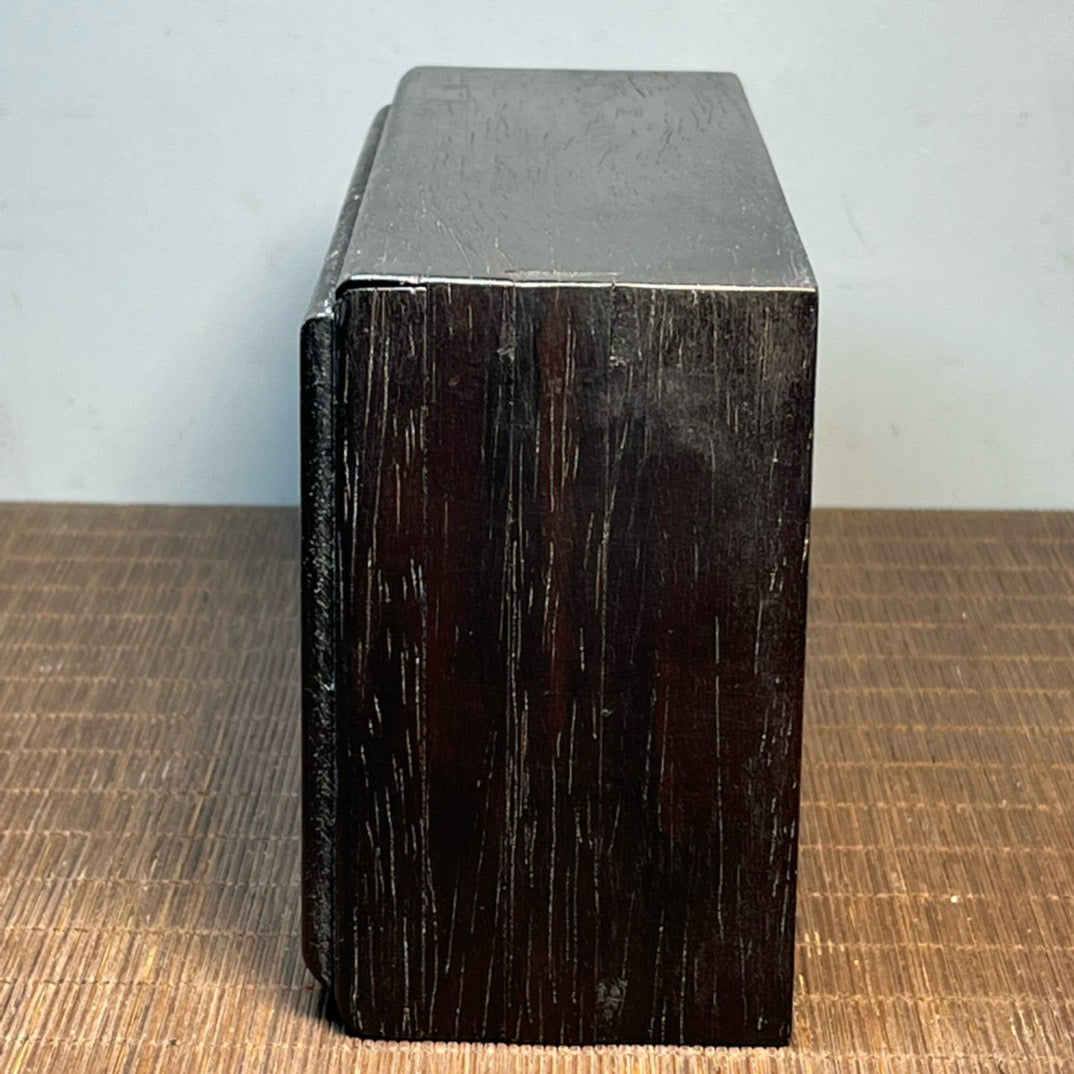 Chinese antique blood sandalwood inlaid with shell carved Buddha statue mechanism box