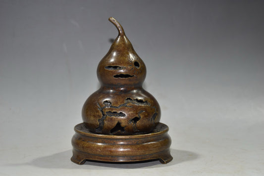 Two piece set of ornaments for pure copper gourd incense burner