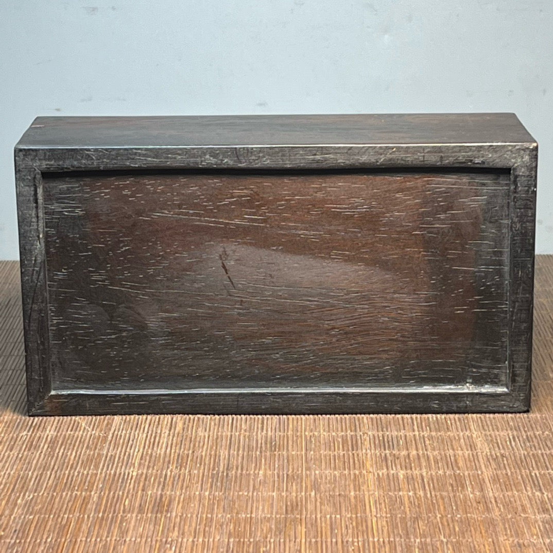 Chinese antique blood sandalwood inlaid with shell carved Buddha statue mechanism box