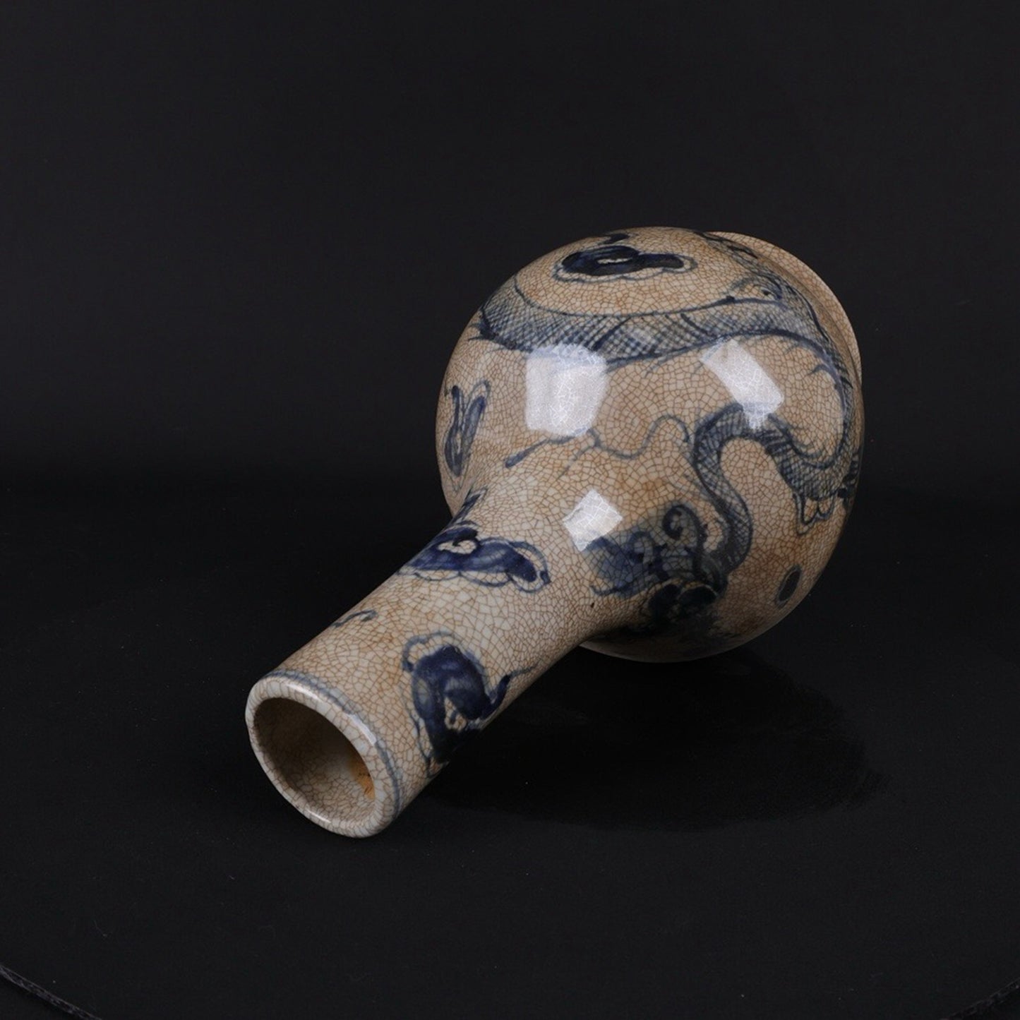 Blue and white split dragon patterned celestial vase
