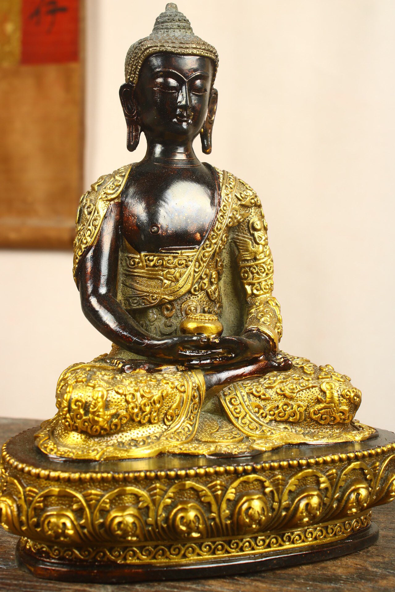 Chinese antique pure copper statue of Amitabha Buddha