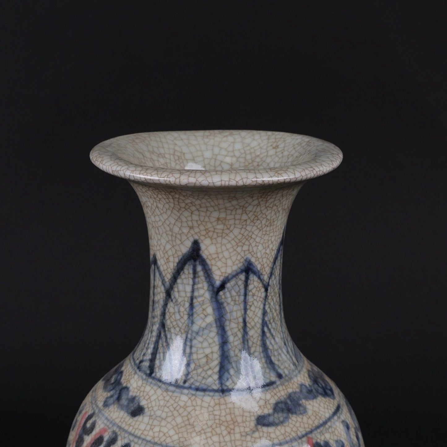 Blue and white glazed vase with red blessing character pattern and floral orchid vase