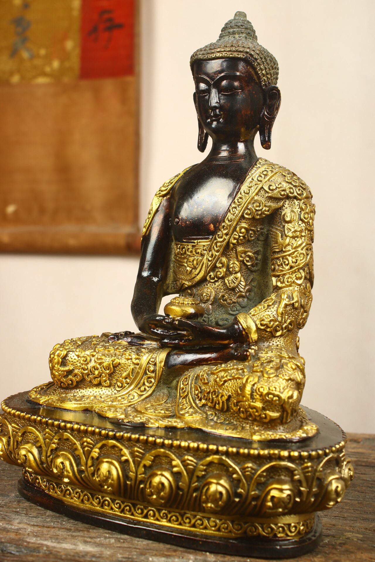 Chinese antique pure copper statue of Amitabha Buddha