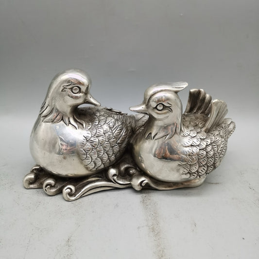Chinese Antique Pure Copper Centennial Good Harmony Love Mandarin Ducks