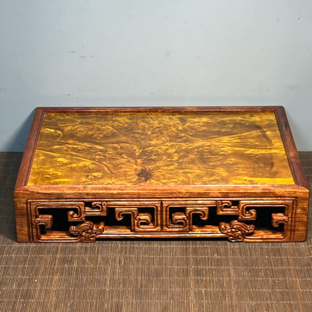 Chinese antique rosewood inlaid with golden camphor panel carved bottom