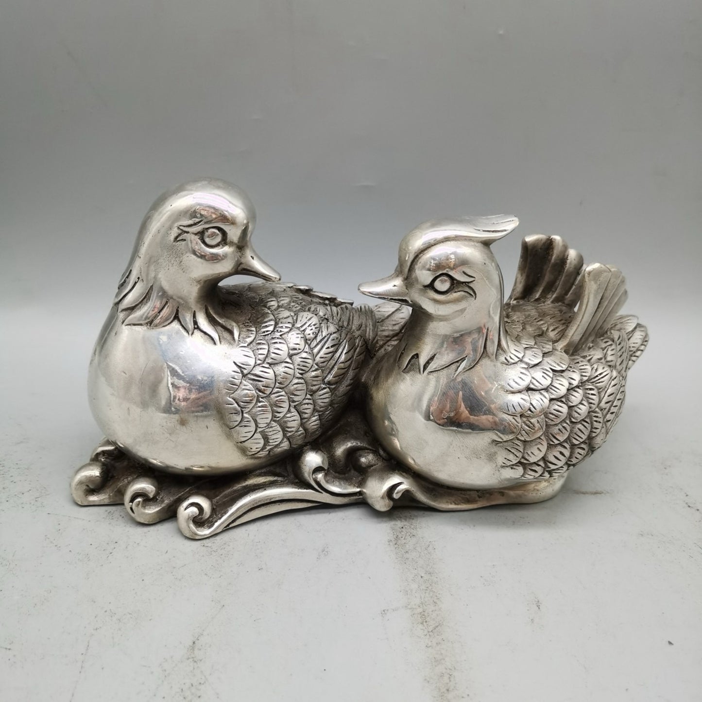 Chinese Antique Pure Copper Centennial Good Harmony Love Mandarin Ducks
