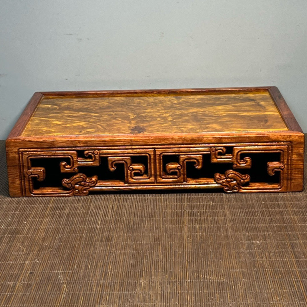Chinese antique rosewood inlaid with golden camphor panel carved bottom