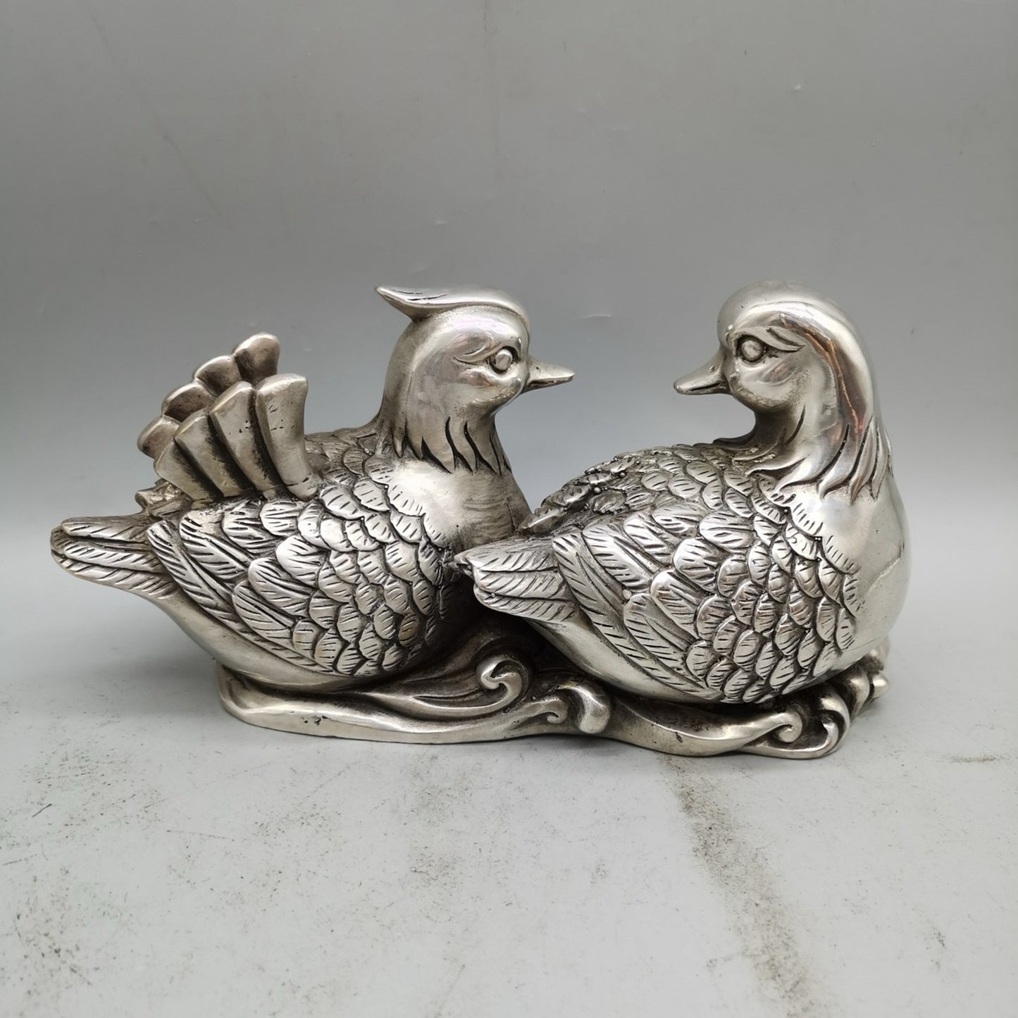 Chinese Antique Pure Copper Centennial Good Harmony Love Mandarin Ducks