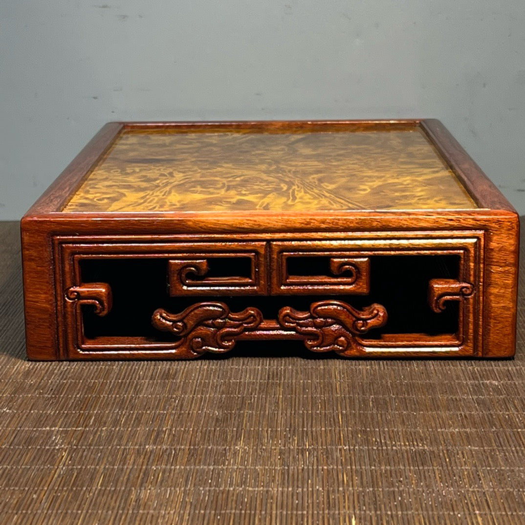 Chinese antique rosewood inlaid with golden camphor panel carved bottom