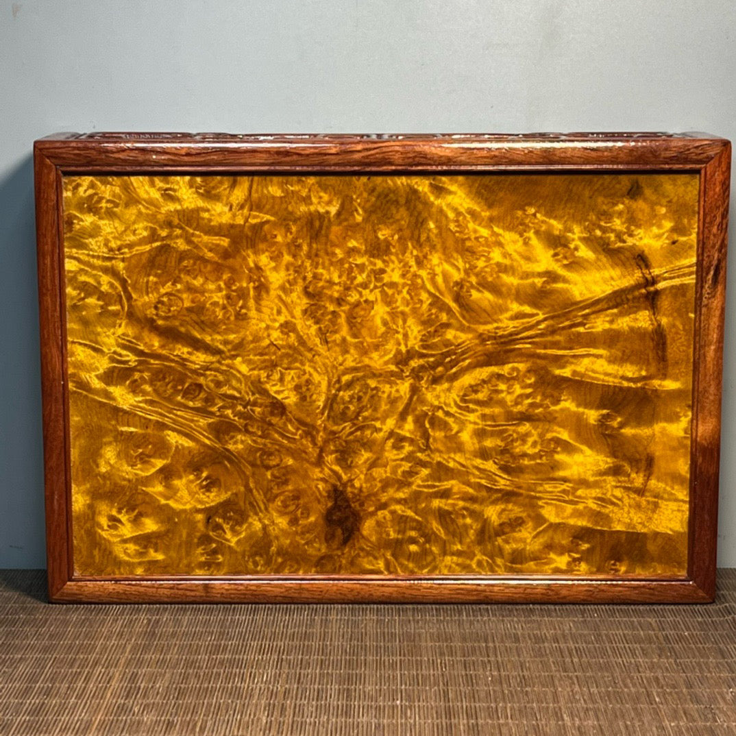 Chinese antique rosewood inlaid with golden camphor panel carved bottom