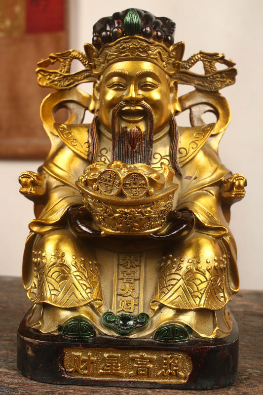 Chinese antique pure copper statue of the God of Wealth Buddha