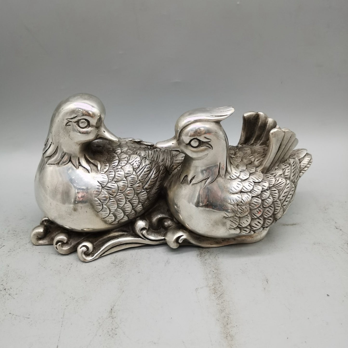 Chinese Antique Pure Copper Centennial Good Harmony Love Mandarin Ducks