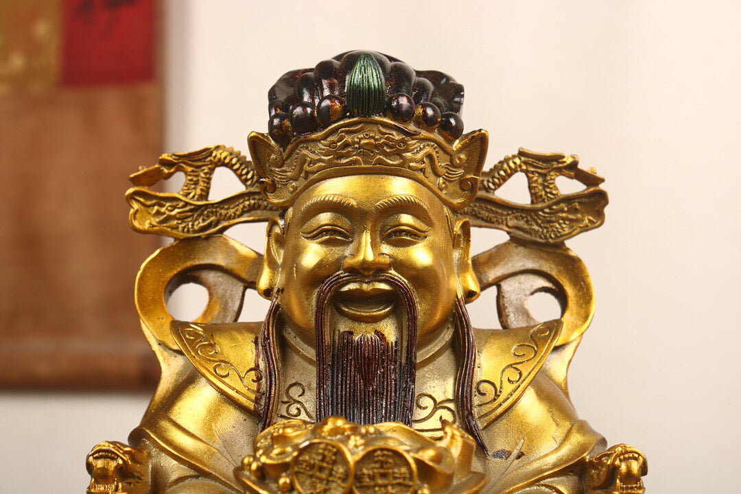 Chinese antique pure copper statue of the God of Wealth Buddha