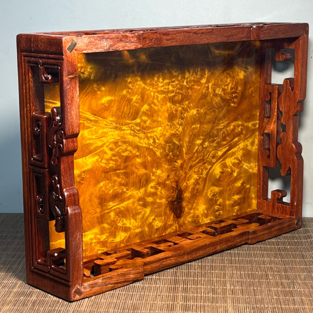 Chinese antique rosewood inlaid with golden camphor panel carved bottom