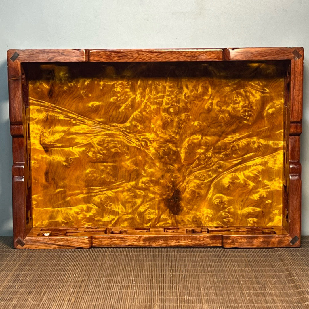 Chinese antique rosewood inlaid with golden camphor panel carved bottom