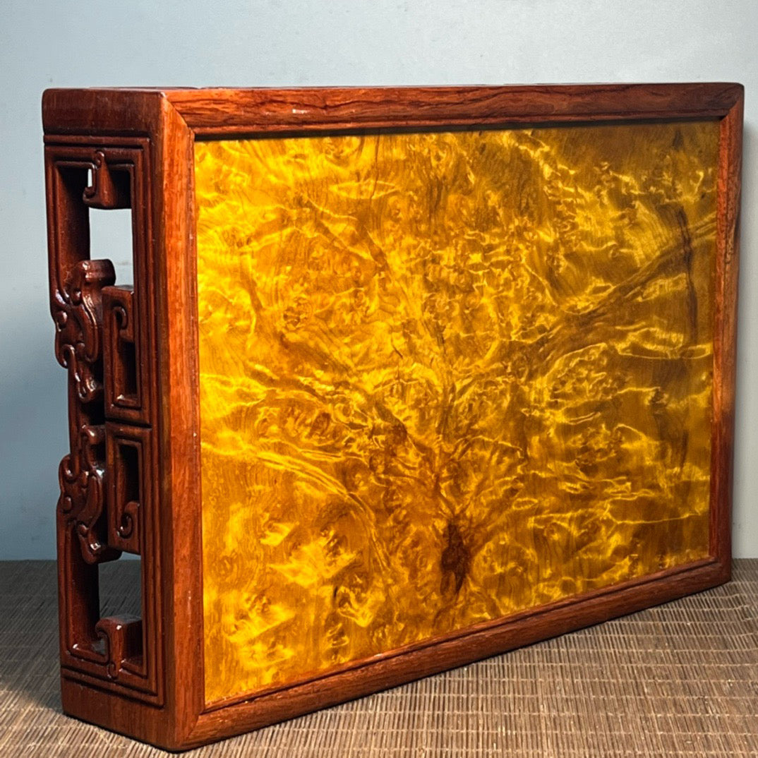 Chinese antique rosewood inlaid with golden camphor panel carved bottom