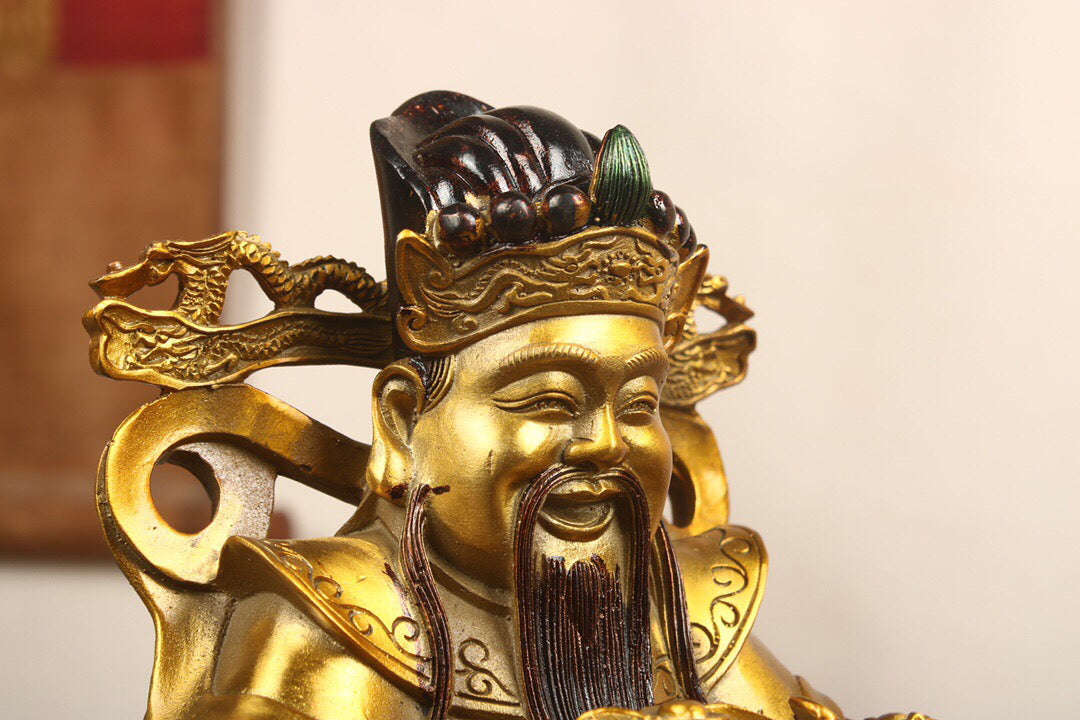 Chinese antique pure copper statue of the God of Wealth Buddha