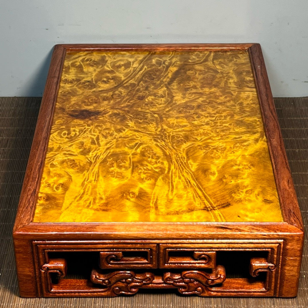 Chinese antique rosewood inlaid with golden camphor panel carved bottom