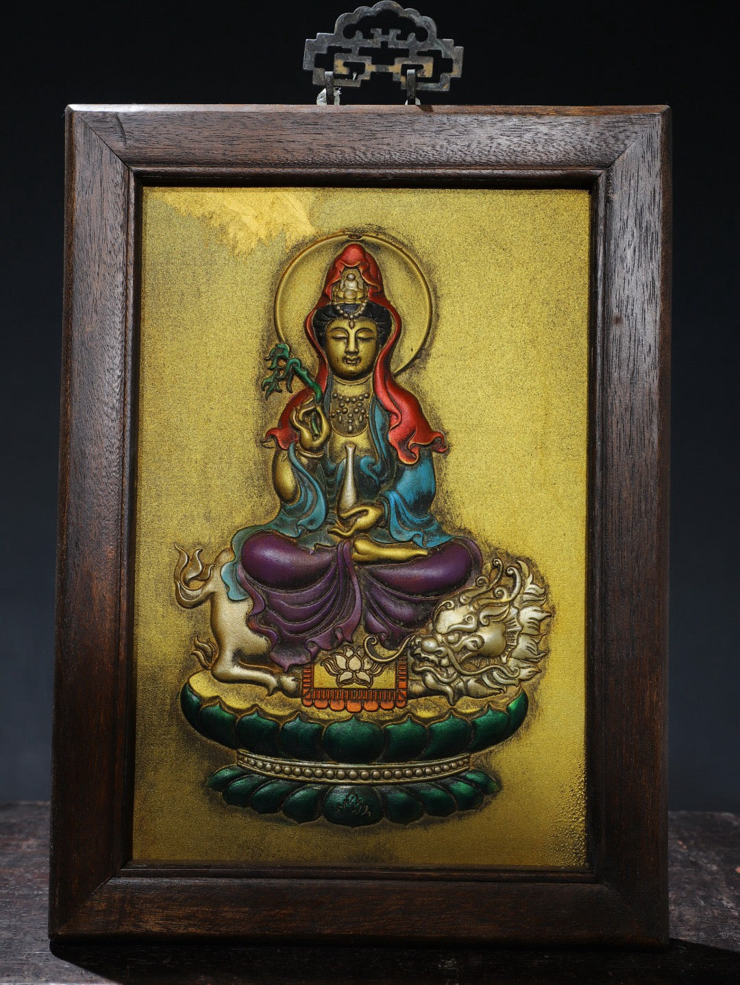 Chinese antique pure copper Guanyin thangka