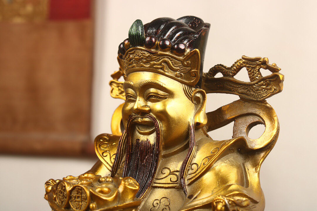 Chinese antique pure copper statue of the God of Wealth Buddha