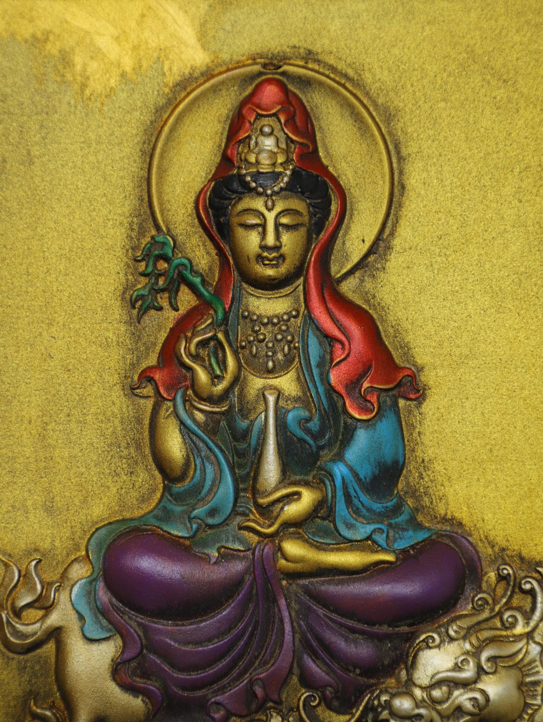 Chinese antique pure copper Guanyin thangka