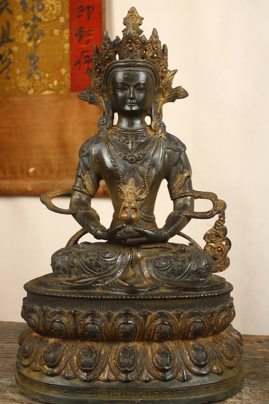 Chinese antique pure copper longevity Buddha statue