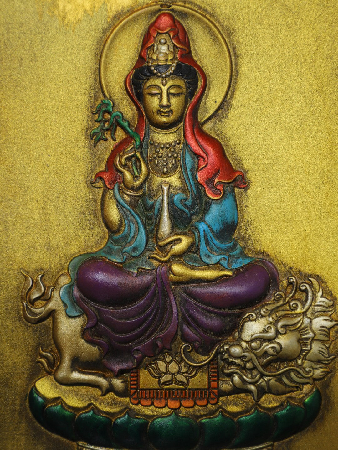 Chinese antique pure copper Guanyin thangka