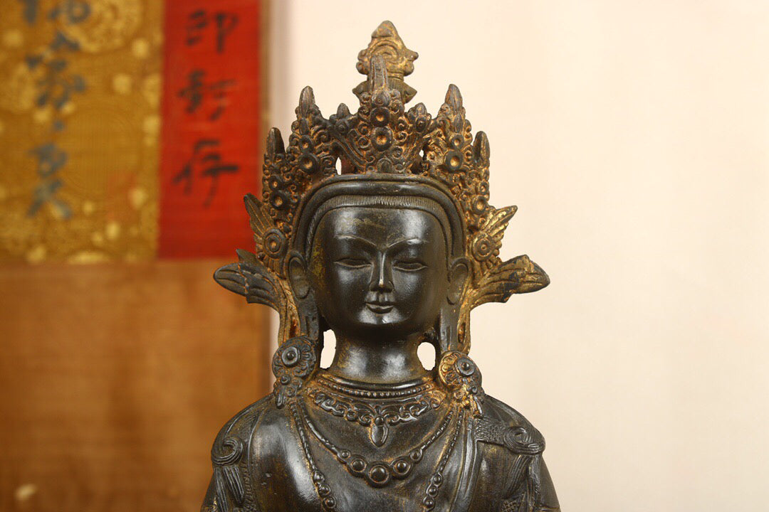 Chinese antique pure copper longevity Buddha statue