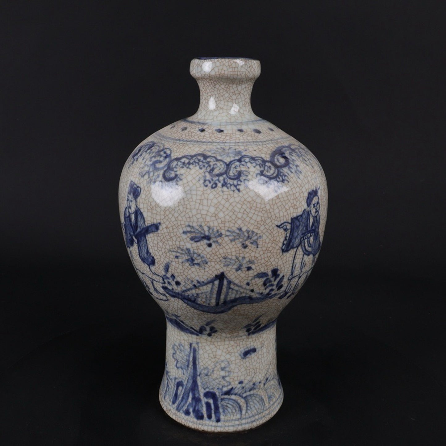 Blue and white character story pattern plum vase