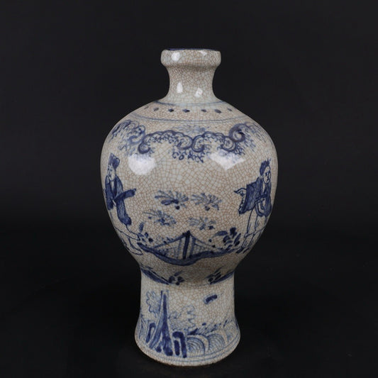 Blue and white character story pattern plum vase