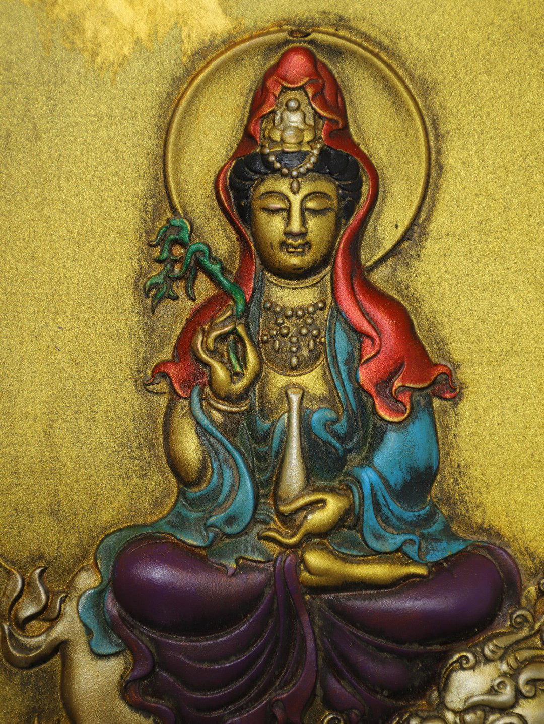 Chinese antique pure copper Guanyin thangka