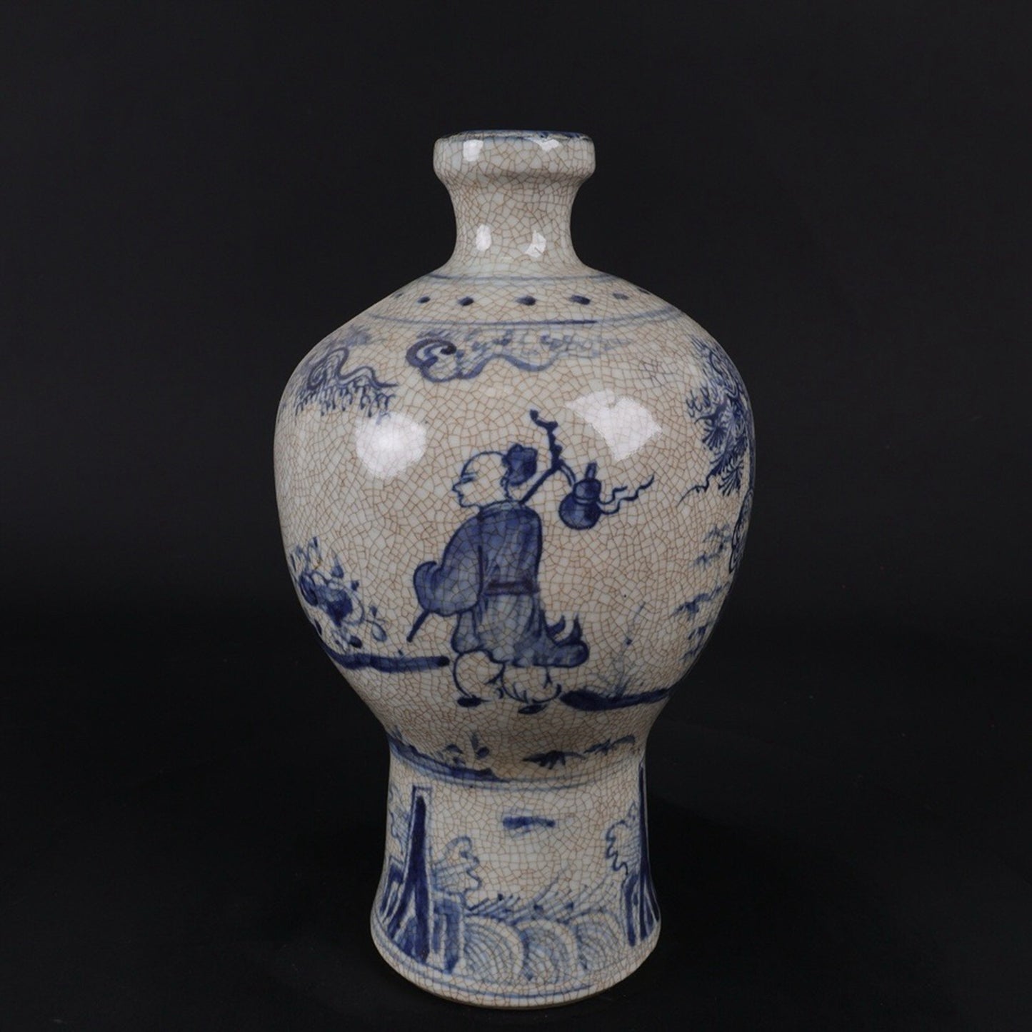 Blue and white character story pattern plum vase