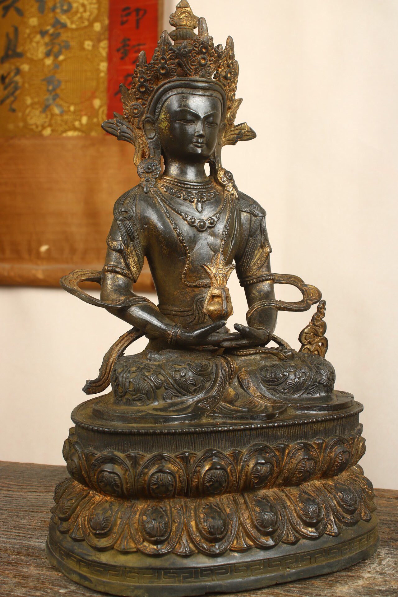 Chinese antique pure copper longevity Buddha statue