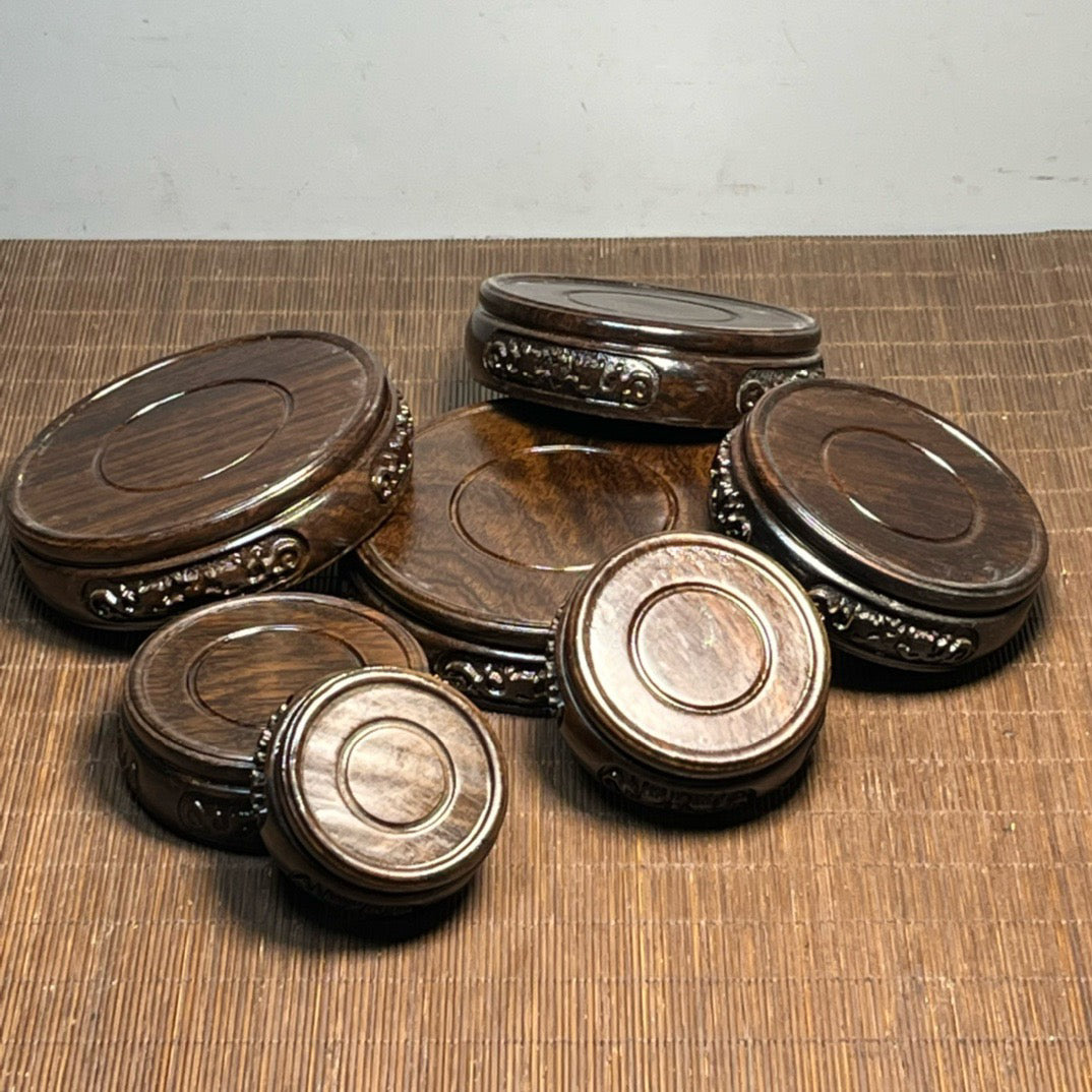Chinese antique ebony carving set with seven small round seats