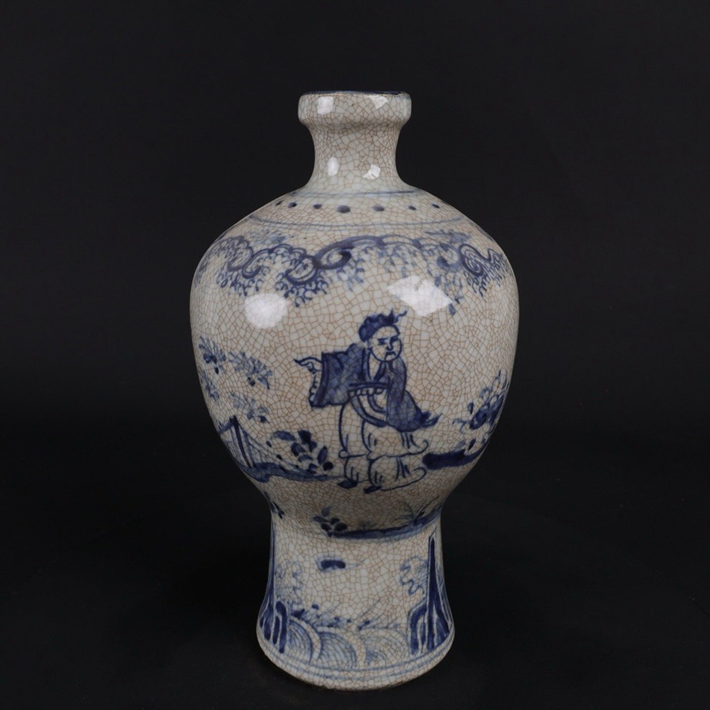 Blue and white character story pattern plum vase