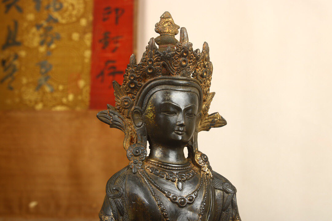 Chinese antique pure copper longevity Buddha statue